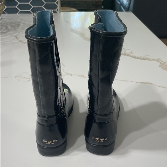 Sperry Topsider Black Quilted Rubber Rain Boots | 7 - Picture 3 of 11